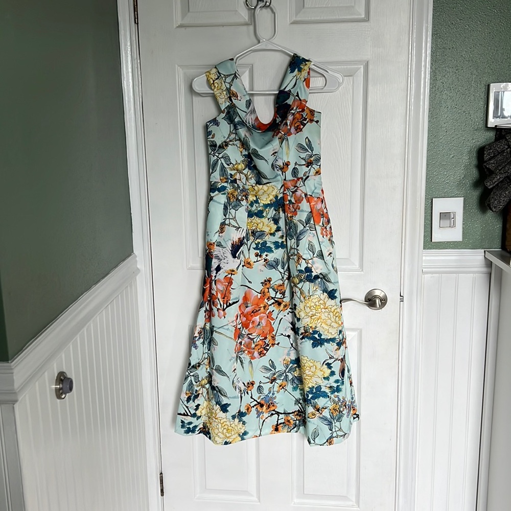 ASOS off the shoulder light blue floral midi dress